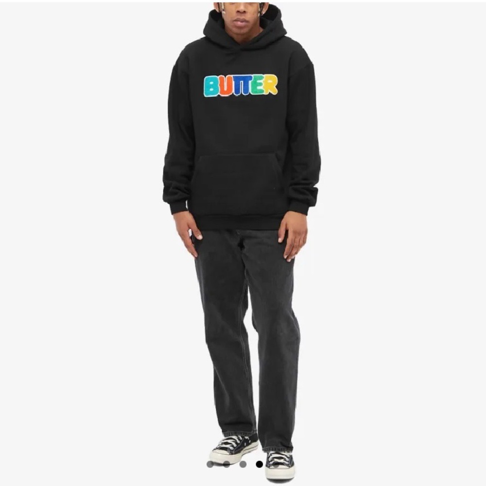 Butter Goods Bubble Logo Pullover Hoodie Mens M Black Skater Streetwear Graphic